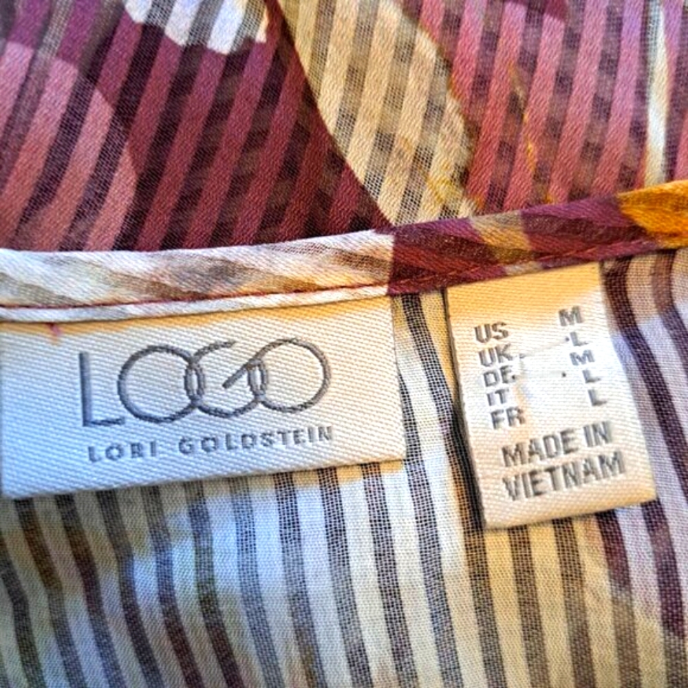 LOGO by Lori Goldstein Purple Sheer Floral Printed Woven Duster Size Medium - Picture 5 of 6